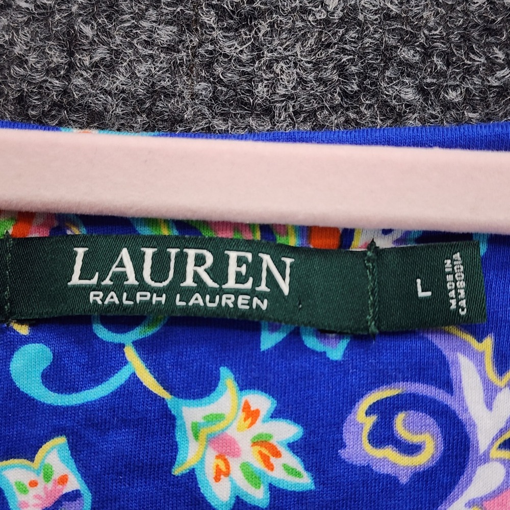 Lauren Ralph Lauren Paisley Sleeveless A-Line Cotton Shift Dress Blue Women's L - Picture 6 of 10